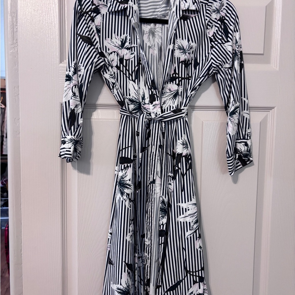 Ann Taylor Black and White Striped Dress